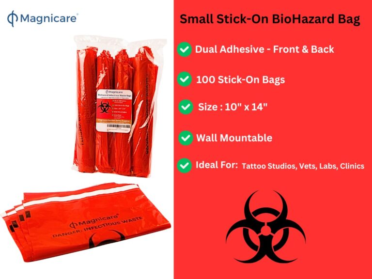 Magnicare Stick on Bio Hazard Bag with specs REV